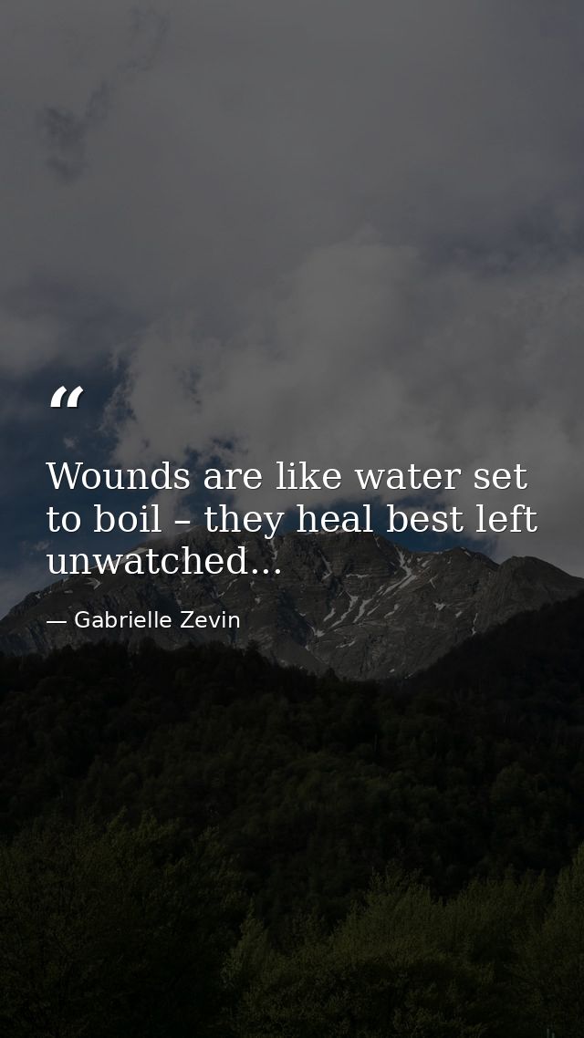 Wounds are like water set to boil – they heal best left unwatched... — Gabrielle Zevin