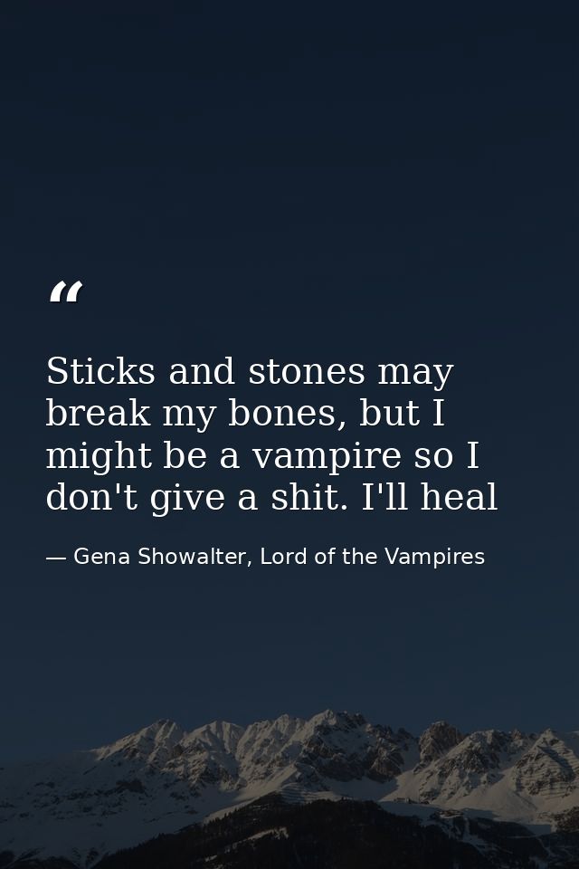 Sticks and stones may break my bones, but I might be a vampire so I don't give a shit. I'll heal — Gena Showalter, Lord of the Vampires