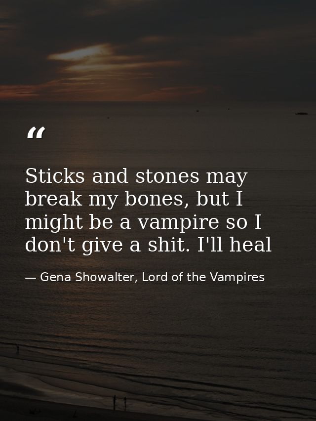 Sticks and stones may break my bones, but I might be a vampire so I don't give a shit. I'll heal — Gena Showalter, Lord of the Vampires