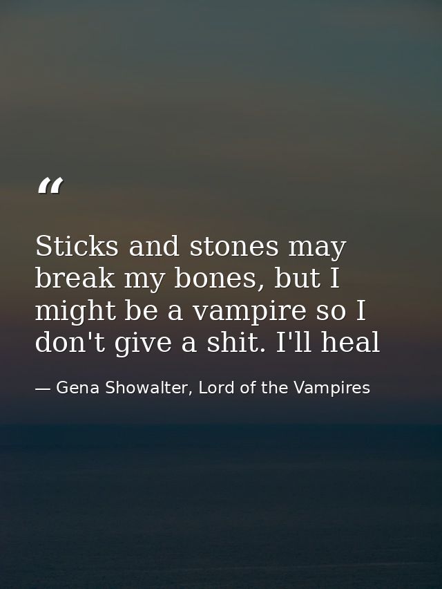 Sticks and stones may break my bones, but I might be a vampire so I don't give a shit. I'll heal — Gena Showalter, Lord of the Vampires