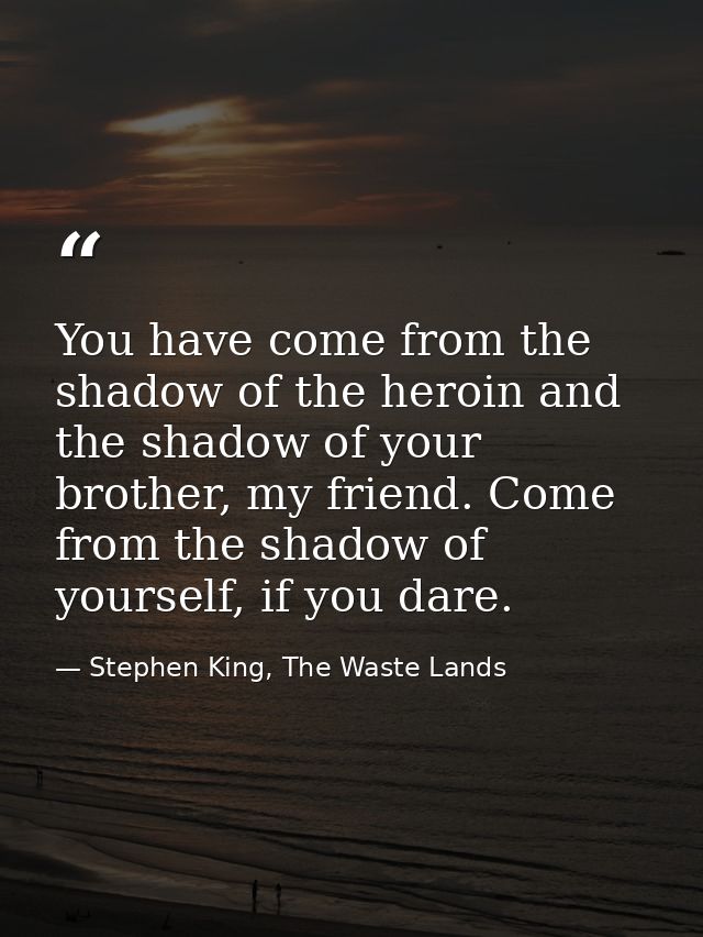 You have come from the shadow of the heroin and the shadow of your brother, my friend. Come from the shadow of yourself, — Stephen King, The Waste Lands