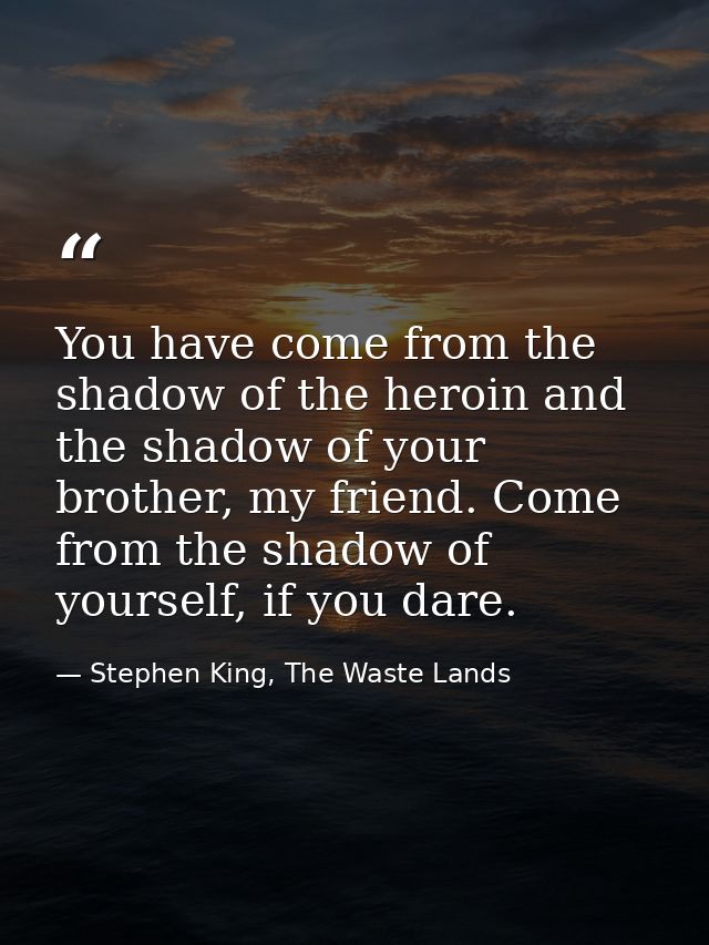 You have come from the shadow of the heroin and the shadow of your brother, my friend. Come from the shadow of yourself, — Stephen King, The Waste Lands