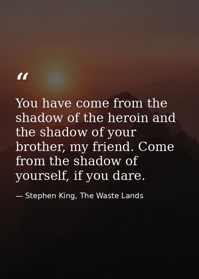 You have come from the shadow of the heroin and the shadow of your brother, my friend. Come from the shadow of yourself, — Stephen King, The Waste Lands