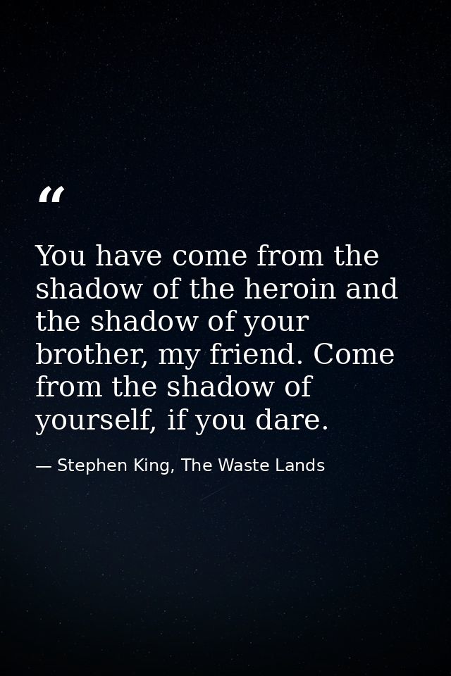 You have come from the shadow of the heroin and the shadow of your brother, my friend. Come from the shadow of yourself, — Stephen King, The Waste Lands