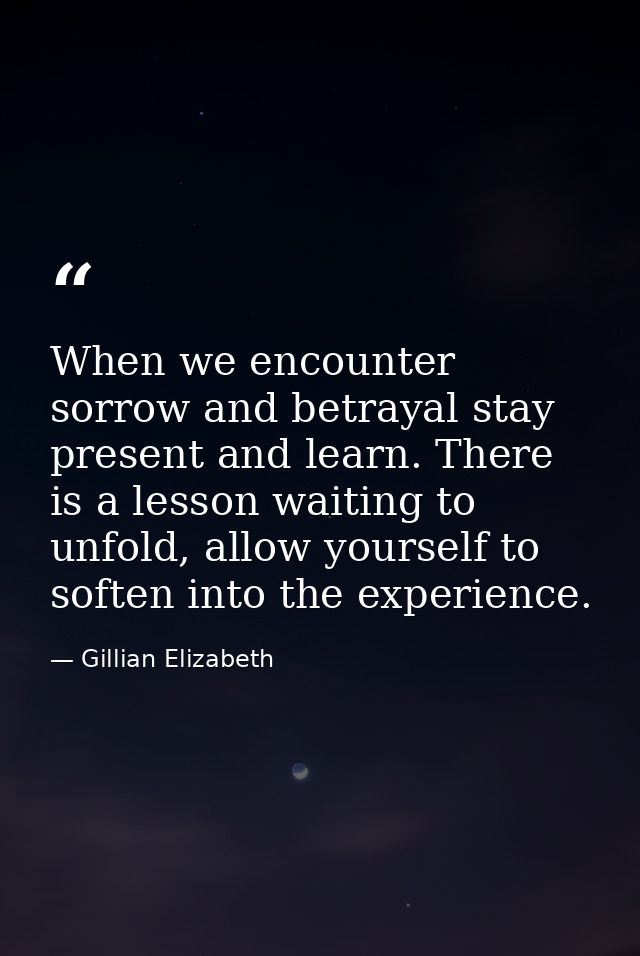 When we encounter sorrow and betrayal stay present and learn. There is a lesson waiting to unfold, allow yourself to sof — Gillian Elizabeth