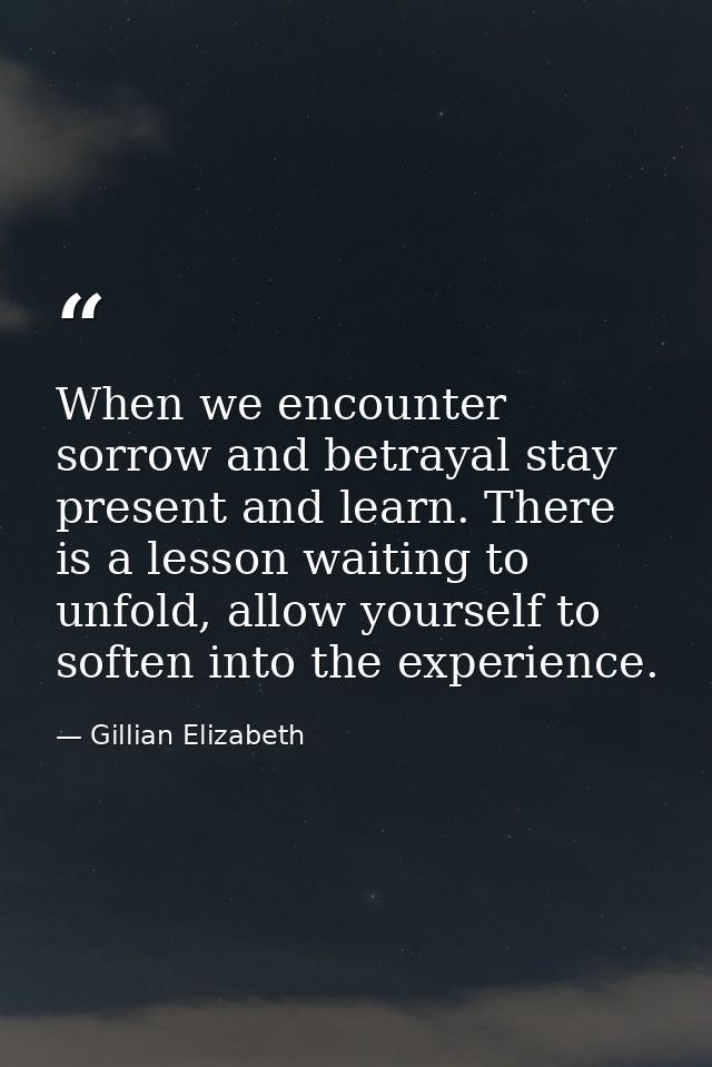 When we encounter sorrow and betrayal stay present and learn. There is a lesson waiting to unfold, allow yourself to sof — Gillian Elizabeth