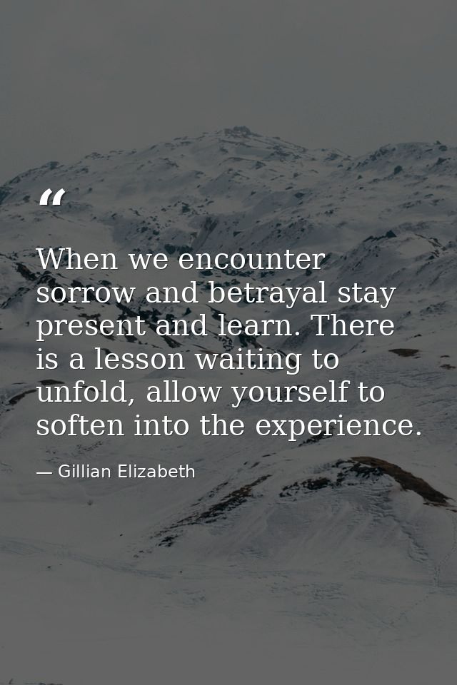 When we encounter sorrow and betrayal stay present and learn. There is a lesson waiting to unfold, allow yourself to sof — Gillian Elizabeth