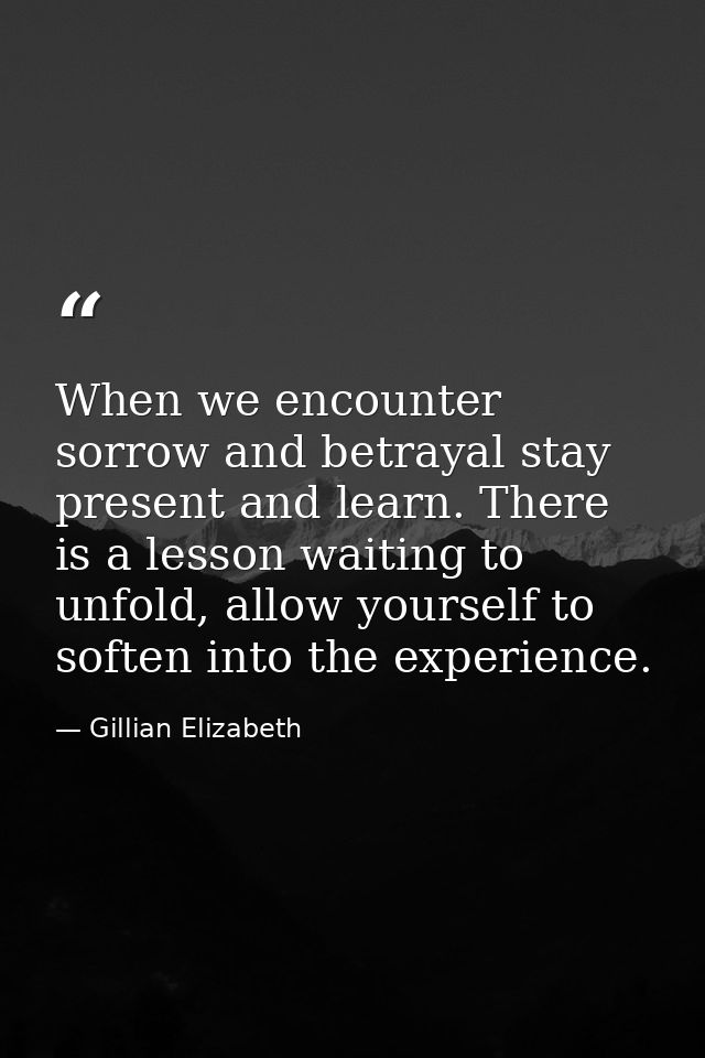 When we encounter sorrow and betrayal stay present and learn. There is a lesson waiting to unfold, allow yourself to sof — Gillian Elizabeth