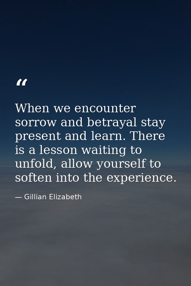 When we encounter sorrow and betrayal stay present and learn. There is a lesson waiting to unfold, allow yourself to sof — Gillian Elizabeth