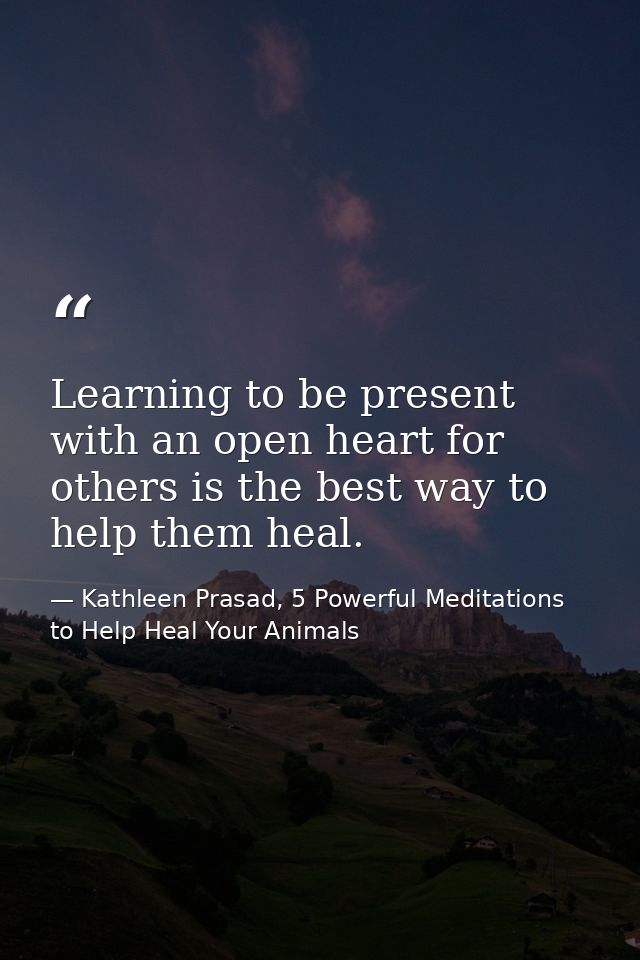 Learning to be present with an open heart for others is the best way to help them heal. — Kathleen Prasad, 5 Powerful Meditations to Help Heal Your Animals