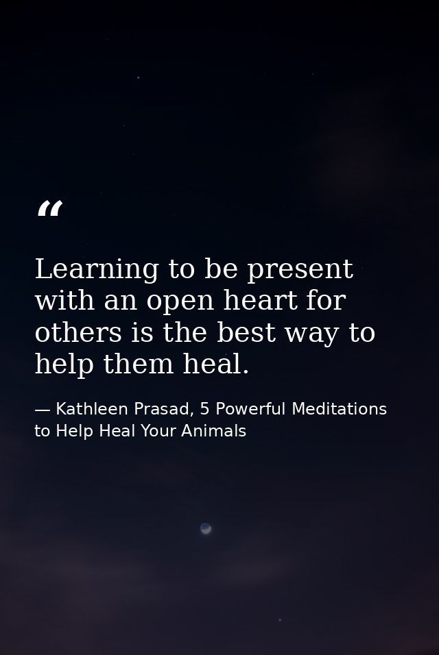 Learning to be present with an open heart for others is the best way to help them heal. — Kathleen Prasad, 5 Powerful Meditations to Help Heal Your Animals