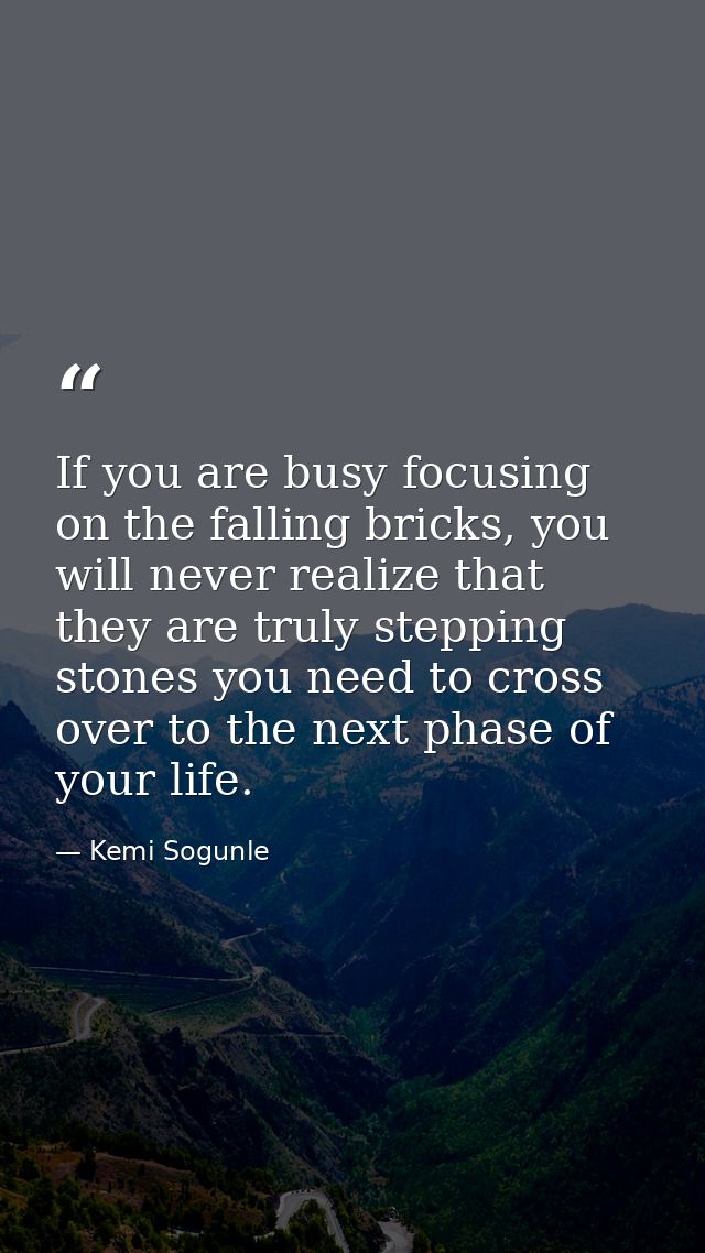 If you are busy focusing on the falling bricks, you will never realize that they are truly stepping stones you need to c — Kemi Sogunle