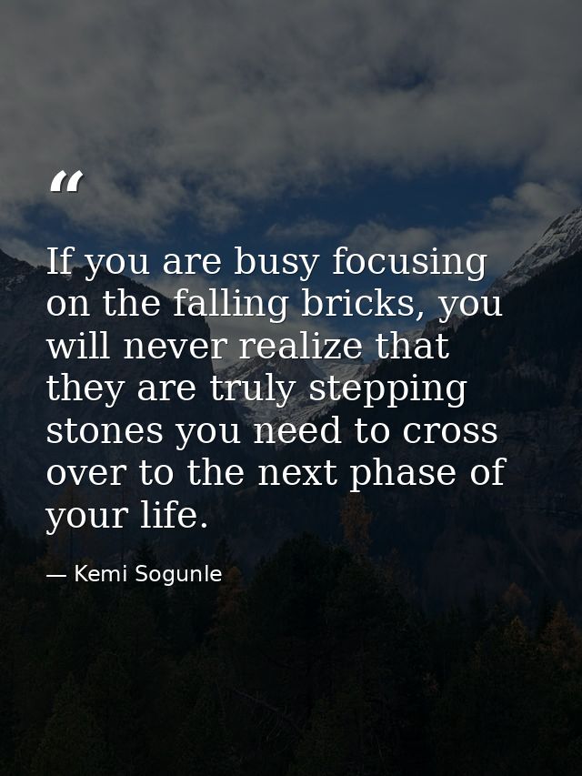 If you are busy focusing on the falling bricks, you will never realize that they are truly stepping stones you need to c — Kemi Sogunle