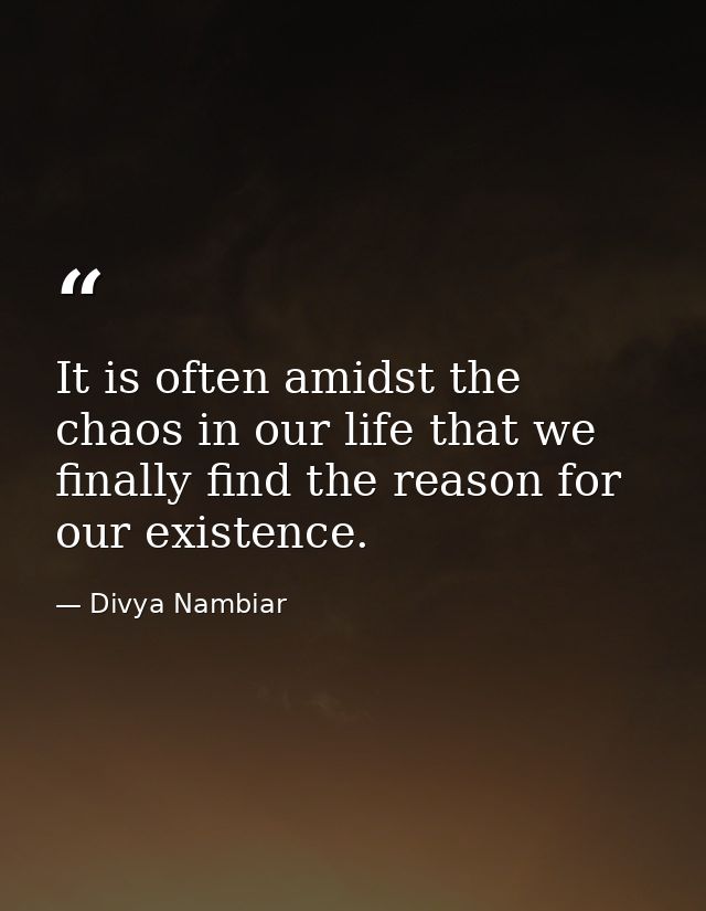 It is often amidst the chaos in our life that we finally find the reason for our existence. — Divya Nambiar