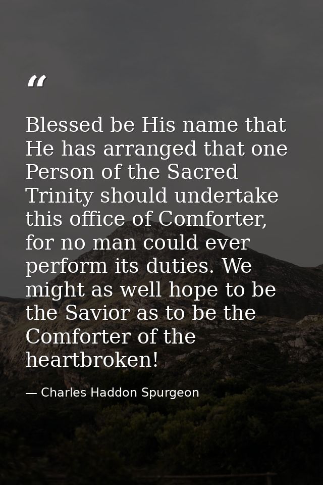 Blessed be His name that He has arranged that one Person of the Sacred Trinity should undertake this office of Comforter — Charles Haddon Spurgeon