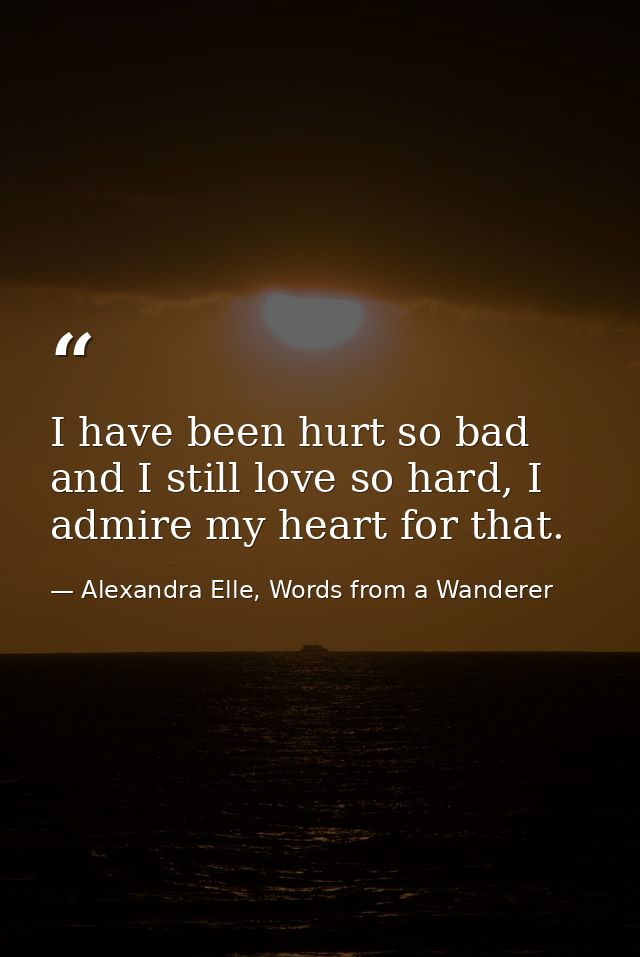 I have been hurt so bad and I still love so hard, I admire my heart for that. — Alexandra Elle, Words from a Wanderer