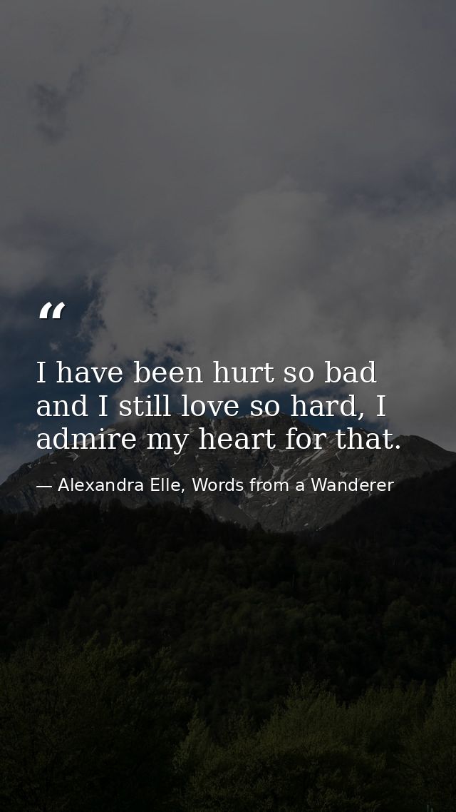 I have been hurt so bad and I still love so hard, I admire my heart for that. — Alexandra Elle, Words from a Wanderer
