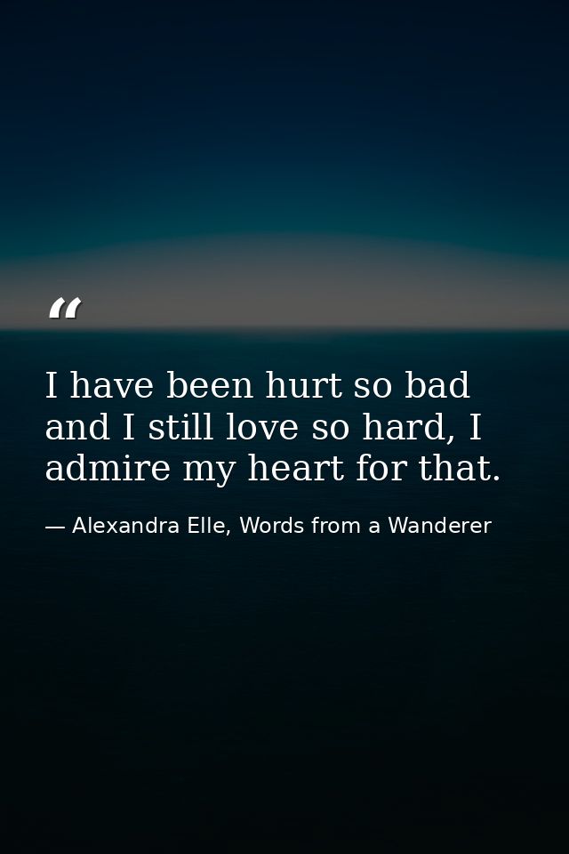 I have been hurt so bad and I still love so hard, I admire my heart for that. — Alexandra Elle, Words from a Wanderer