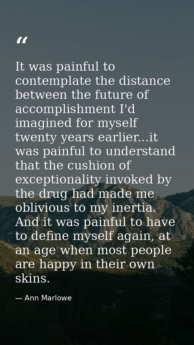 It was painful to contemplate the distance between the future of accomplishment I'd imagined for myself twenty years ear — Ann Marlowe