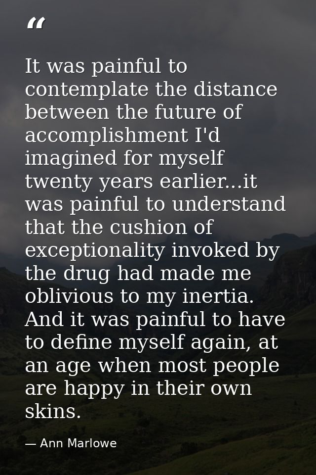 It was painful to contemplate the distance between the future of accomplishment I'd imagined for myself twenty years ear — Ann Marlowe