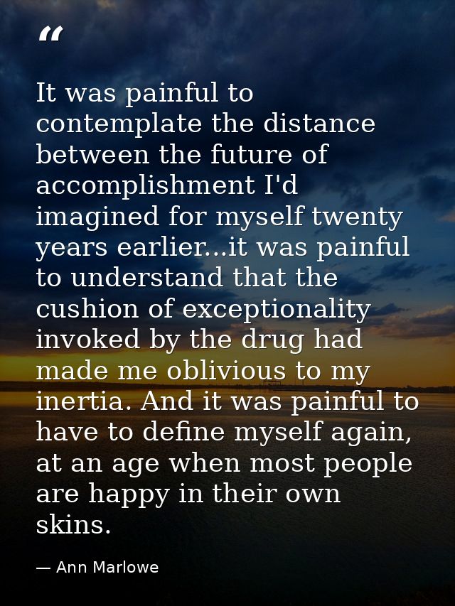 It was painful to contemplate the distance between the future of accomplishment I'd imagined for myself twenty years ear — Ann Marlowe