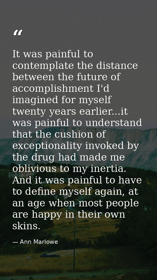 It was painful to contemplate the distance between the future of accomplishment I'd imagined for myself twenty years ear — Ann Marlowe