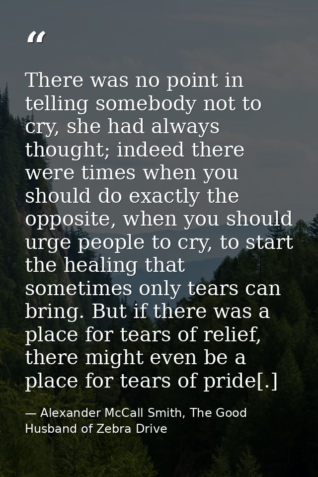 There was no point in telling somebody not to cry, she had always thought; indeed there were times when you should do ex — Alexander McCall Smith, The Good Husband of Zebra Drive