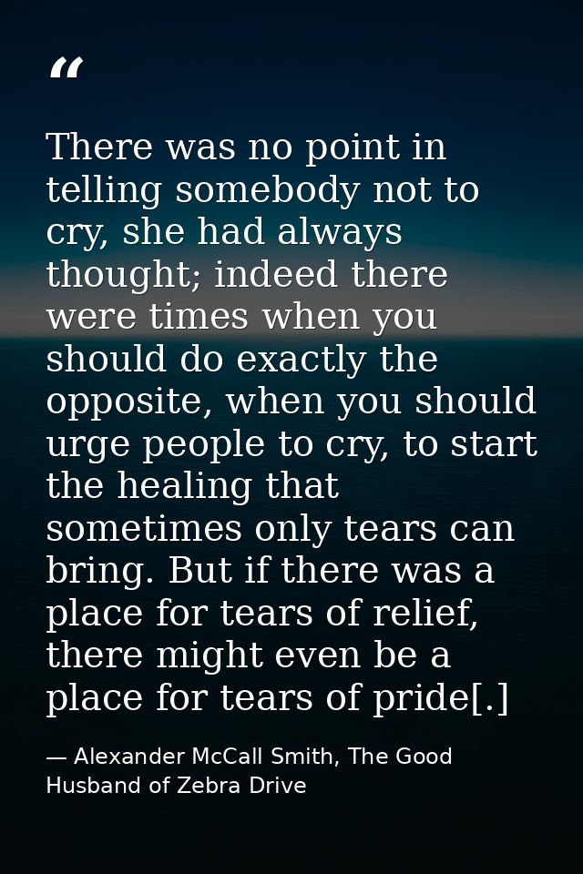 There was no point in telling somebody not to cry, she had always thought; indeed there were times when you should do ex — Alexander McCall Smith, The Good Husband of Zebra Drive