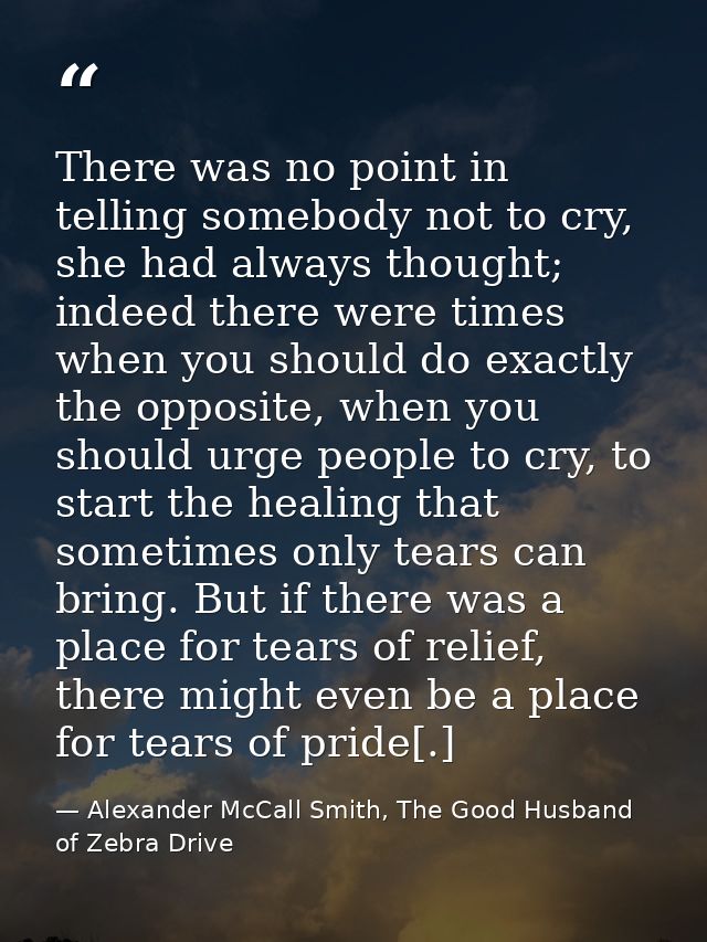 There was no point in telling somebody not to cry, she had always thought; indeed there were times when you should do ex — Alexander McCall Smith, The Good Husband of Zebra Drive