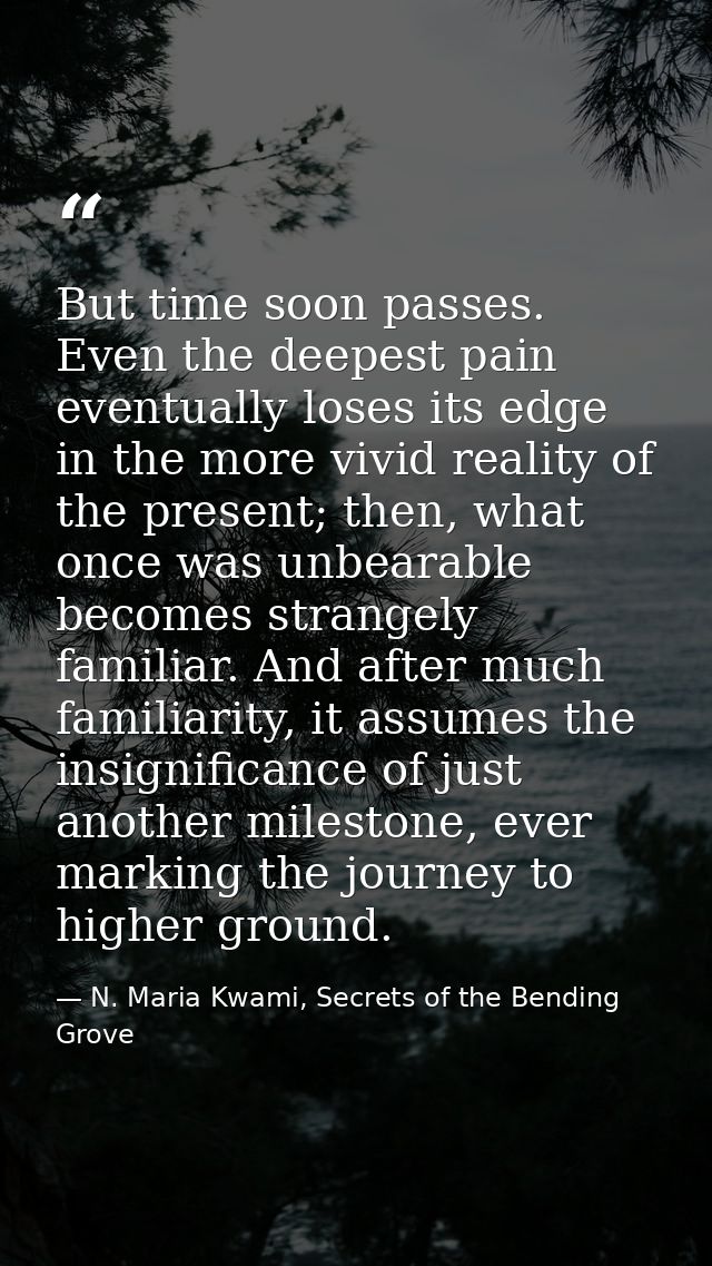 But time soon passes. Even the deepest pain eventually loses its edge in the more vivid reality of the present; then, wh — N. Maria Kwami, Secrets of the Bending Grove
