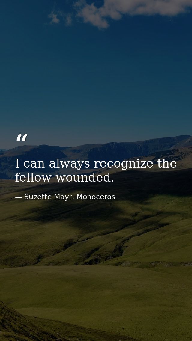 I can always recognize the fellow wounded. — Suzette Mayr, Monoceros