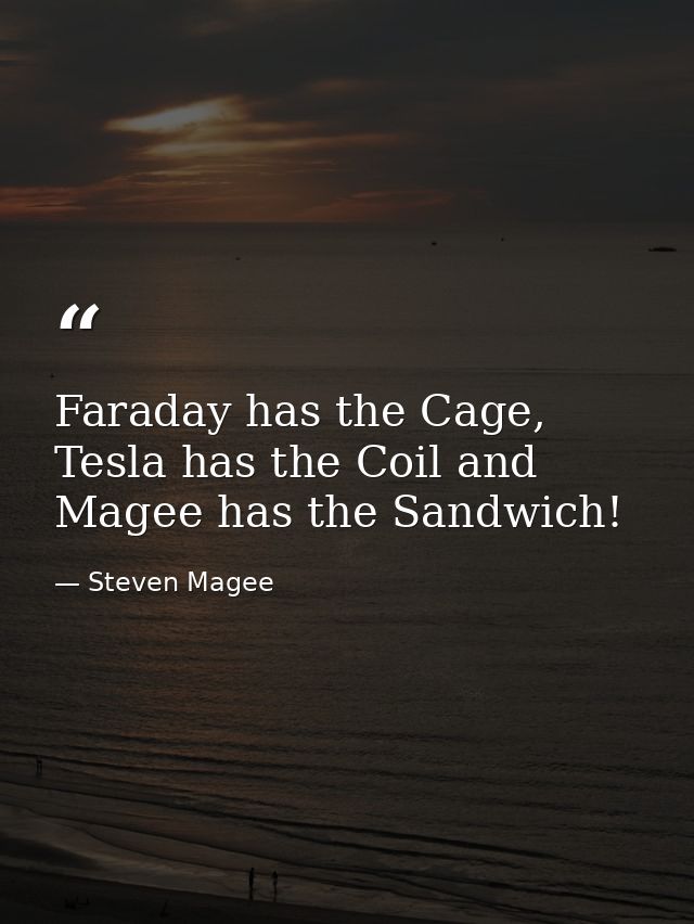 Faraday has the Cage, Tesla has the Coil and Magee has the Sandwich! — Steven Magee