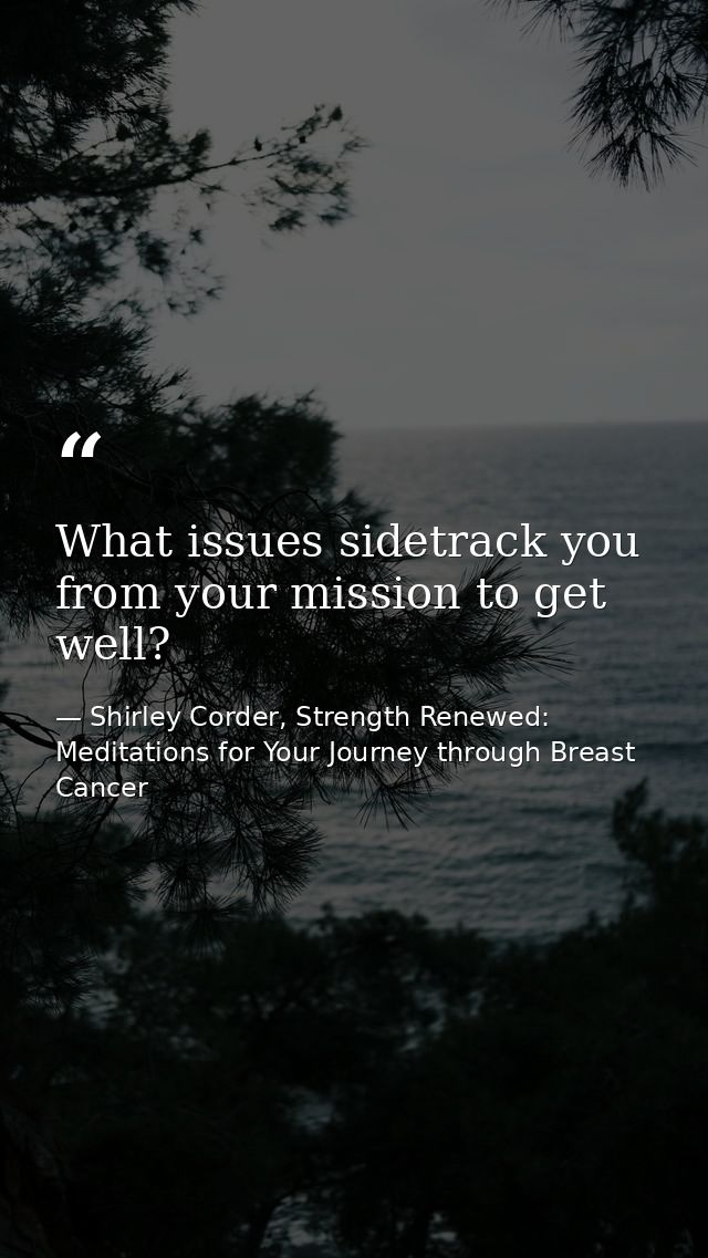 What issues sidetrack you from your mission to get well? — Shirley Corder, Strength Renewed: Meditations for Your Journey through Breast Cancer