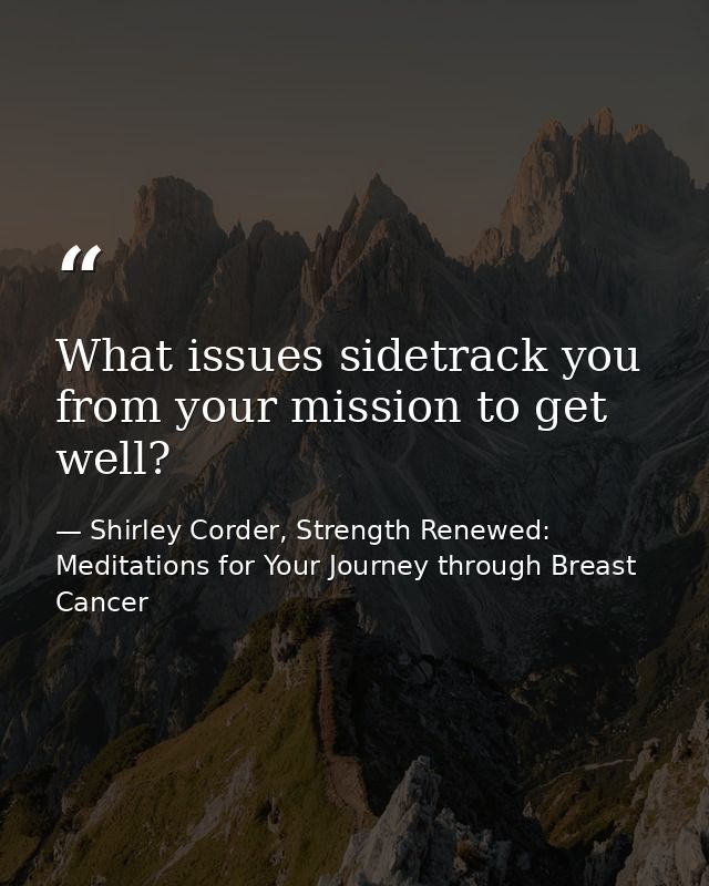 What issues sidetrack you from your mission to get well? — Shirley Corder, Strength Renewed: Meditations for Your Journey through Breast Cancer