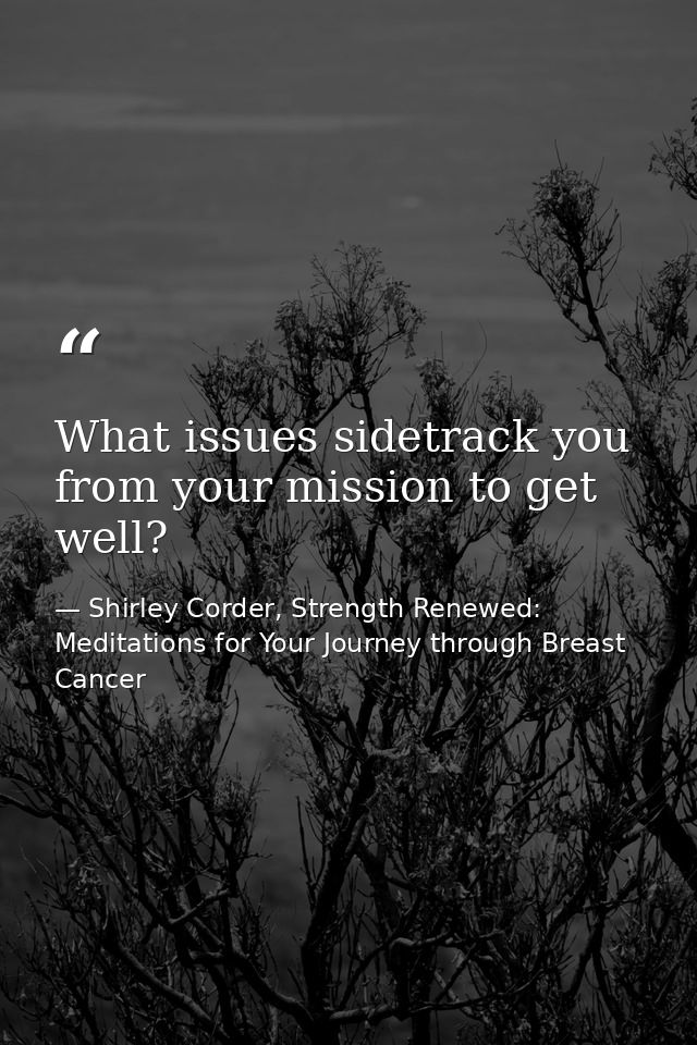 What issues sidetrack you from your mission to get well? — Shirley Corder, Strength Renewed: Meditations for Your Journey through Breast Cancer
