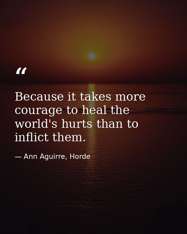 Because it takes more courage to heal the world's hurts than to inflict them. — Ann Aguirre, Horde