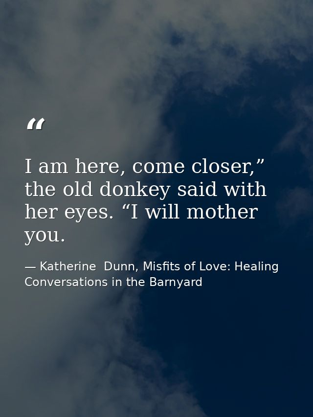 I am here, come closer,” the old donkey said with her eyes. “I will mother you. — Katherine  Dunn, Misfits of Love: Healing Conversations in the Barnyard