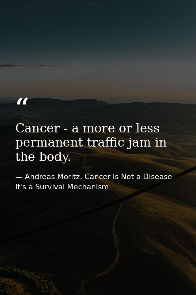 Cancer - a more or less permanent traffic jam in the body. — Andreas Moritz, Cancer Is Not a Disease - It's a Survival Mechanism