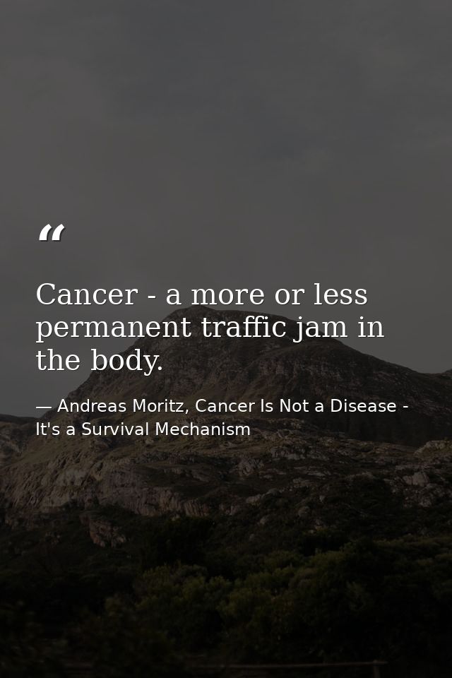 Cancer - a more or less permanent traffic jam in the body. — Andreas Moritz, Cancer Is Not a Disease - It's a Survival Mechanism
