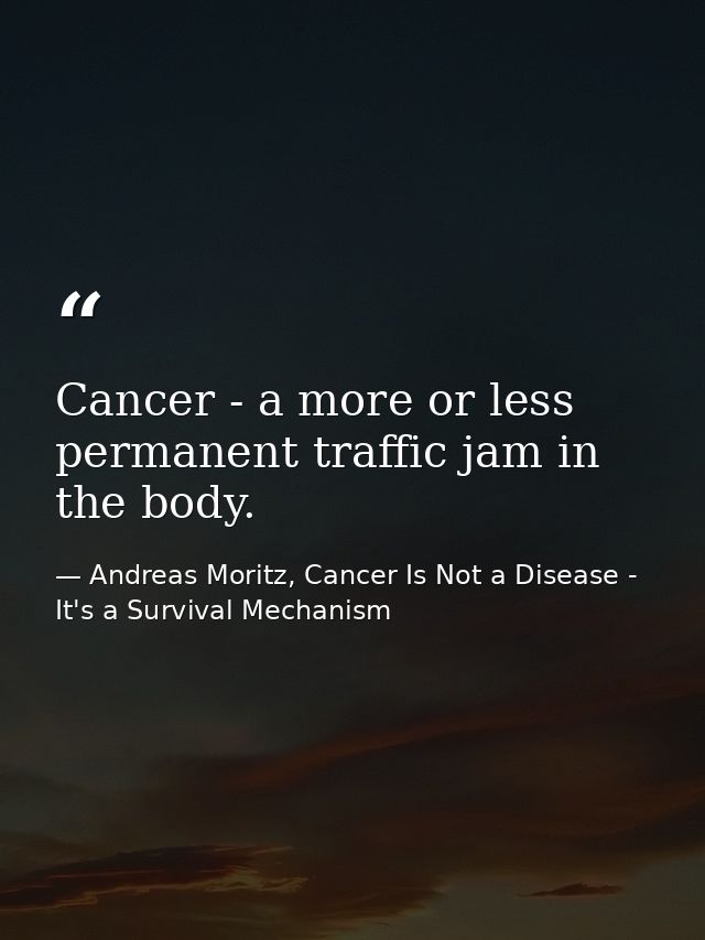 Cancer - a more or less permanent traffic jam in the body. — Andreas Moritz, Cancer Is Not a Disease - It's a Survival Mechanism