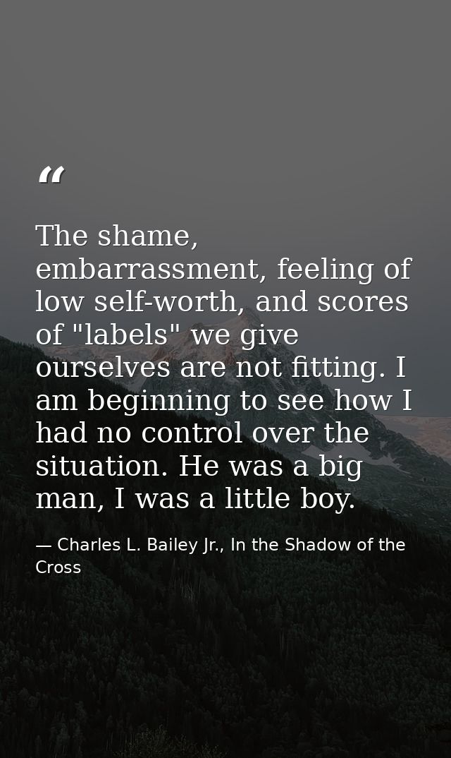 The shame, embarrassment, feeling of low self-worth, and scores of "labels" we give ourselves are not fitting. I am begi — Charles L. Bailey Jr., In the Shadow of the Cross