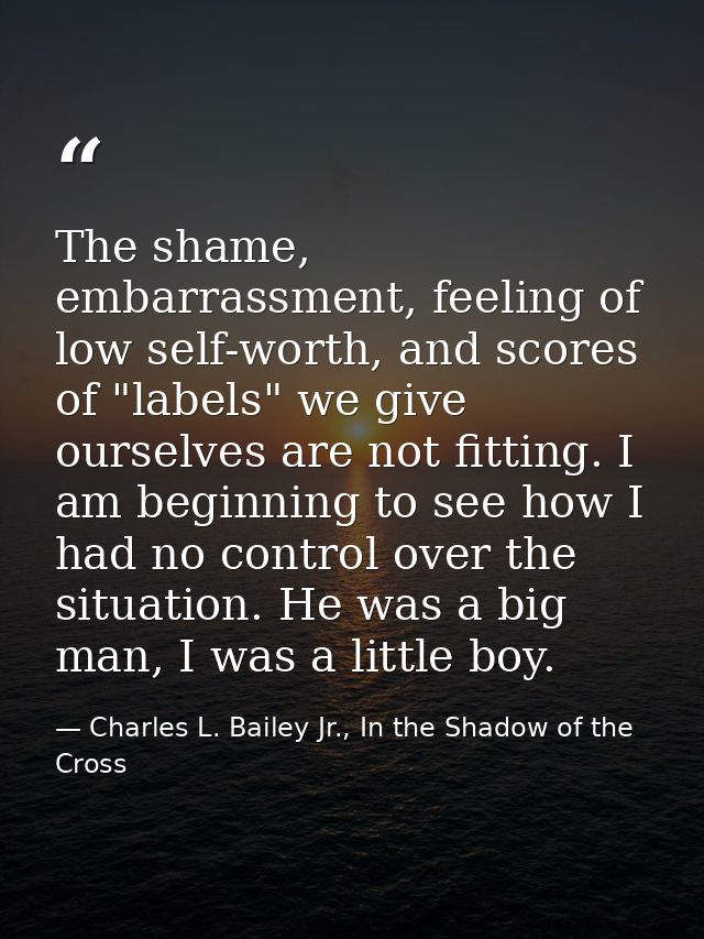 The shame, embarrassment, feeling of low self-worth, and scores of "labels" we give ourselves are not fitting. I am begi — Charles L. Bailey Jr., In the Shadow of the Cross