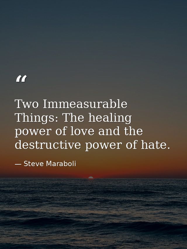 Two Immeasurable Things: The healing power of love and the destructive power of hate. — Steve Maraboli