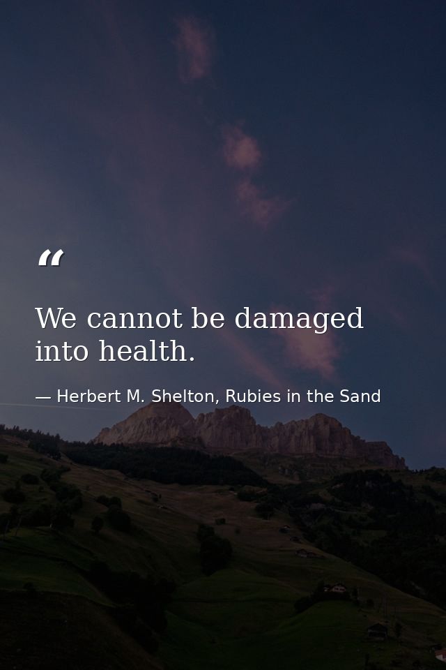 We cannot be damaged into health. — Herbert M. Shelton, Rubies in the Sand