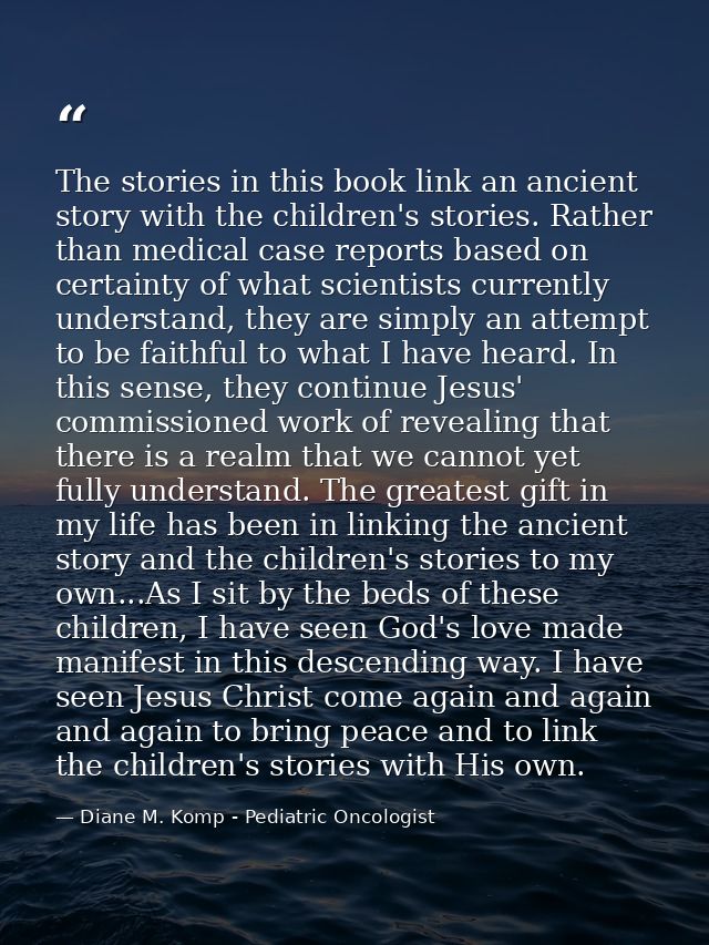 The stories in this book link an ancient story with the children's stories. Rather than medical case reports based on ce — Diane M. Komp - Pediatric Oncologist