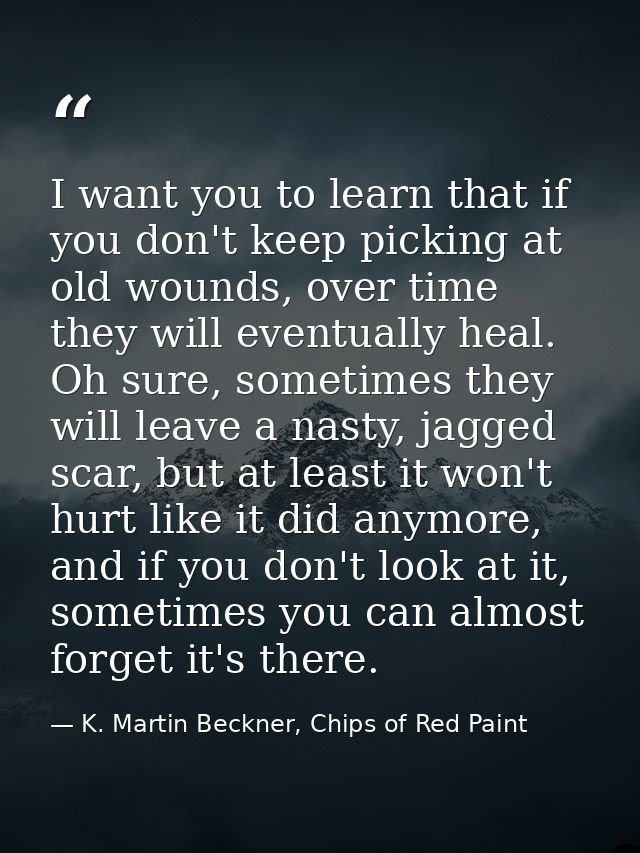 I want you to learn that if you don't keep picking at old wounds, over time they will eventually heal. Oh sure, sometime — K. Martin Beckner, Chips of Red Paint