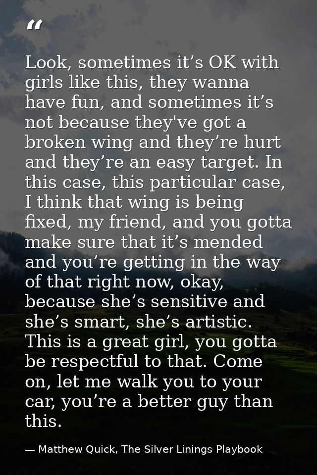 Look, sometimes it’s OK with girls like this, they wanna have fun, and sometimes it’s not because they've got a broken w — Matthew Quick, The Silver Linings Playbook