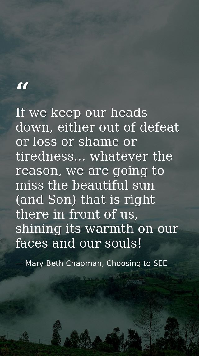 If we keep our heads down, either out of defeat or loss or shame or tiredness... whatever the reason, we are going to mi — Mary Beth Chapman, Choosing to SEE