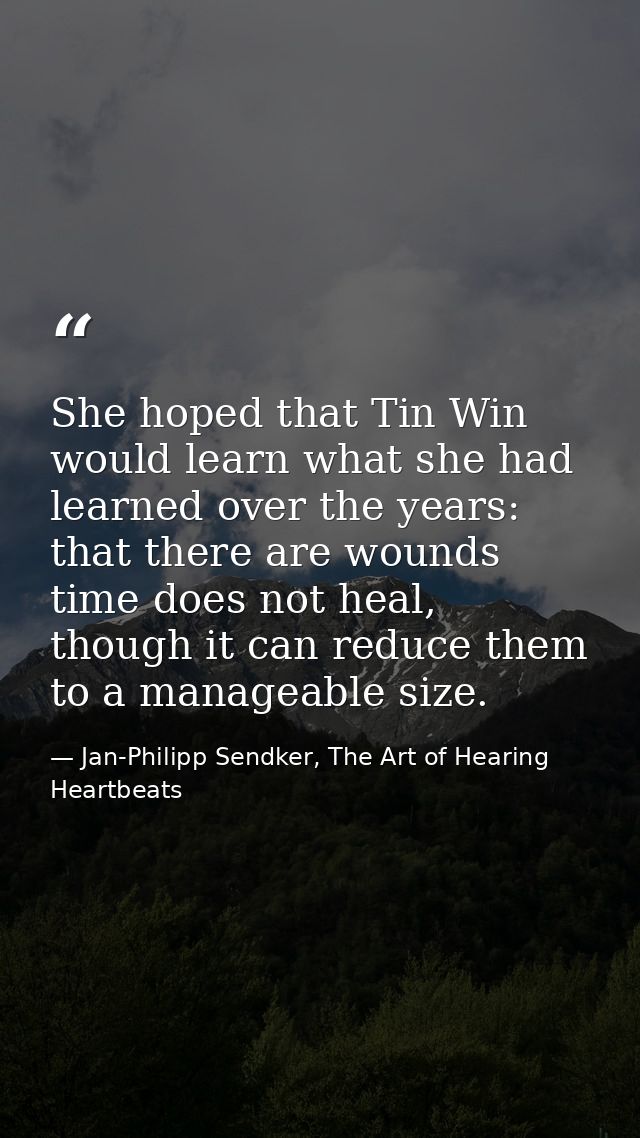 She hoped that Tin Win would learn what she had learned over the years: that there are wounds time does not heal, though — Jan-Philipp Sendker, The Art of Hearing Heartbeats