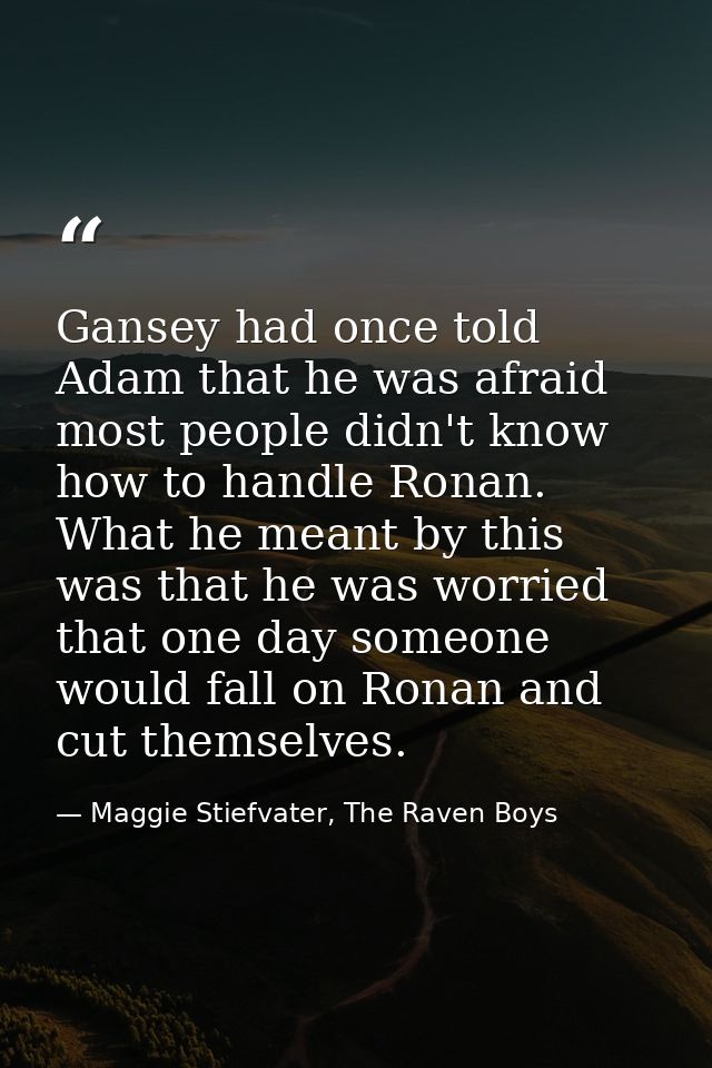 Gansey had once told Adam that he was afraid most people didn't know how to handle Ronan. What he meant by this was that — Maggie Stiefvater, The Raven Boys